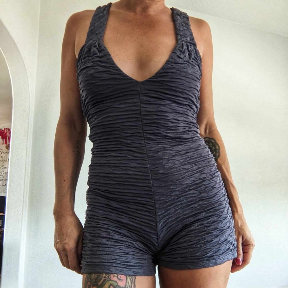 Warrior Within 'Mystique' style shortsie, grey ruched material. S